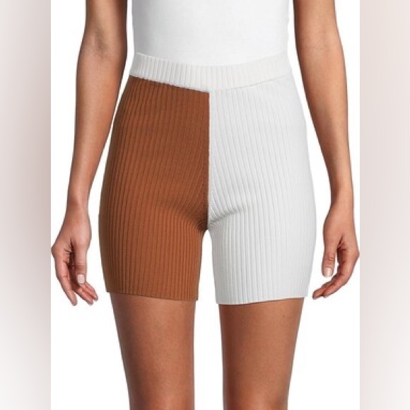 Staud Maki Rib-Knit Colorblock Bike Shorts - Picture 2 of 7